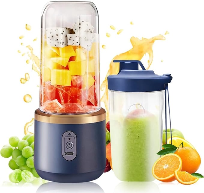 Draagbare Mixer - Smoothie Maker - Gezonde Drankjes Maken - 6 RVS Messen - 400 ml - Blauw