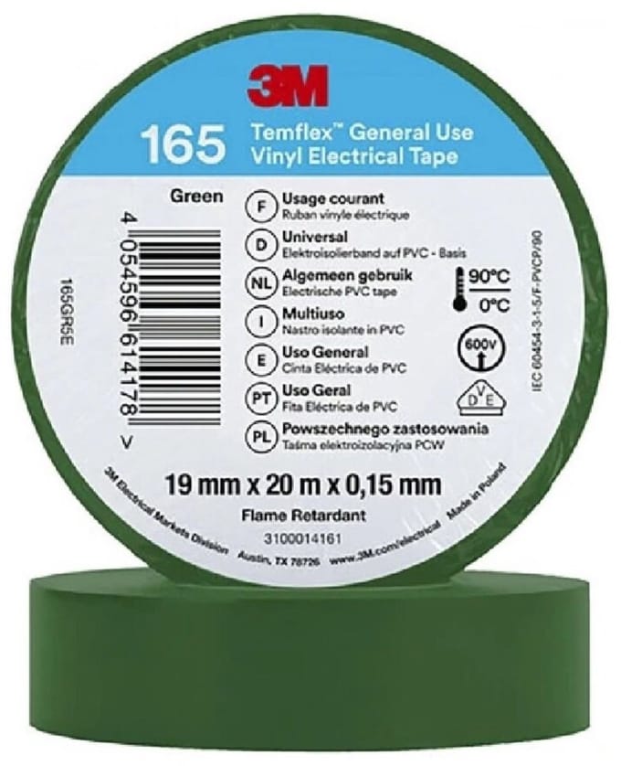 MMM zelfkl tape Temflex 1500, PVC, groen, (lxb) 10mx15mm