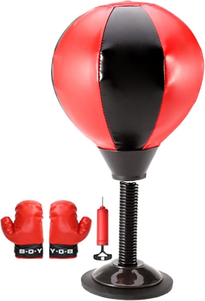 Mini Bokszak - Desktop Bal - Stress Vermindering - Zuignap Basis - 17 x 41 cm - Zwart