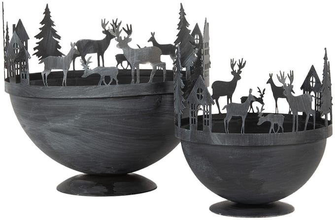 Clayre & Eef Decoratie schaal Ø 19x17 / Ø 13x14 cm Grijs Metaal