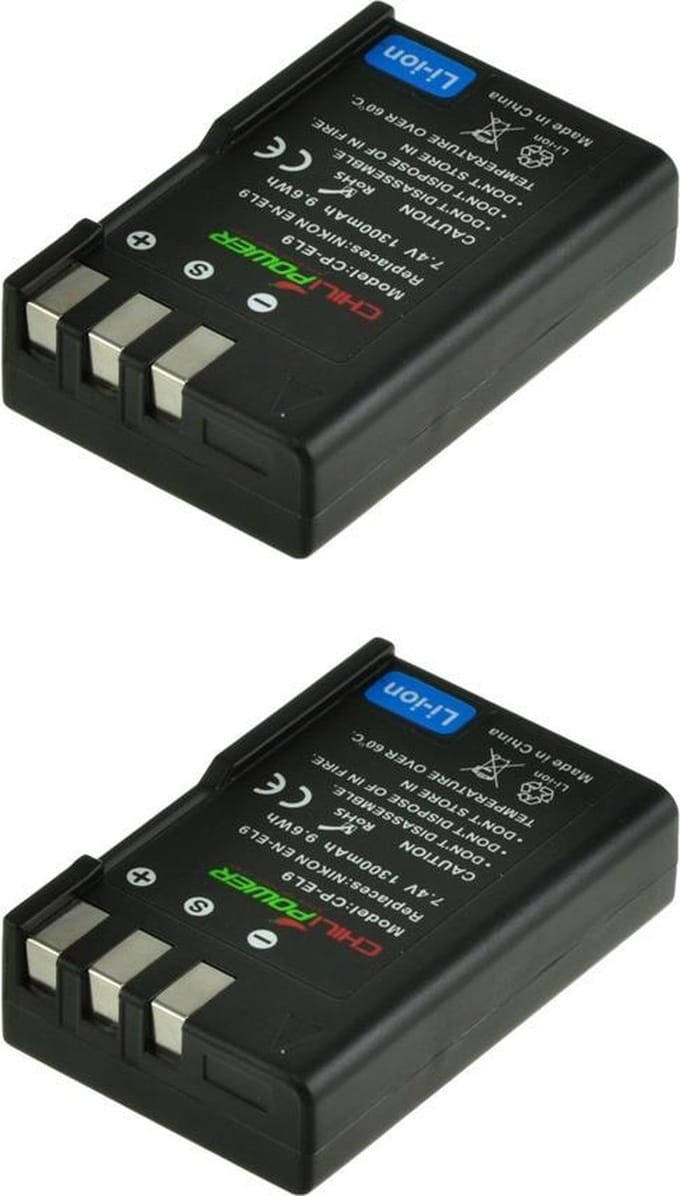 ChiliPower EN-EL9 accu voor Nikon - 1300mAh - 2-Pack