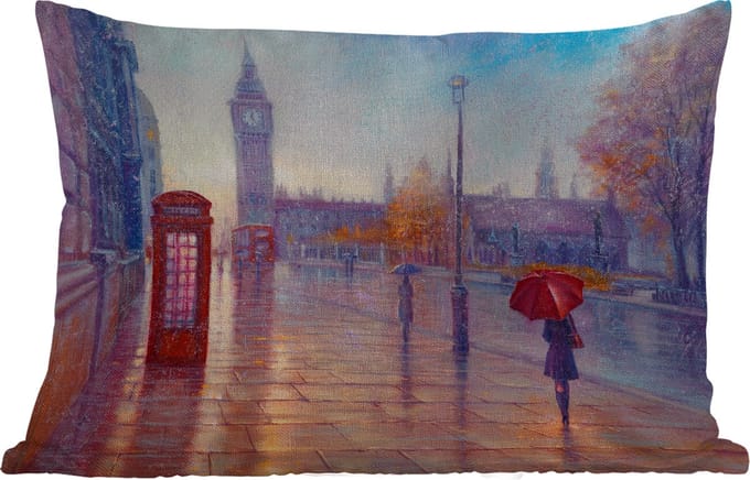 Buitenkussens - Schilderij - Olieverf - Londen - Telefoon - 60x40 cm - Weerbestendig