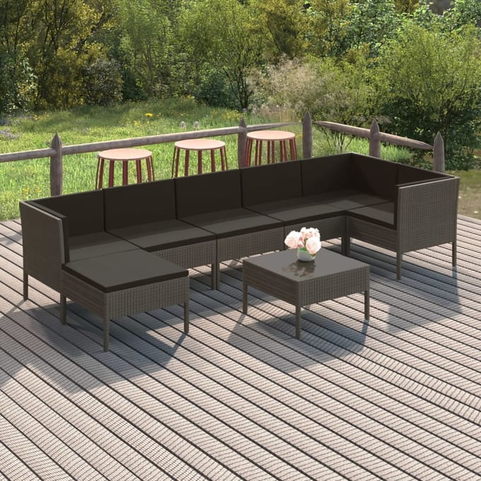 vidaXL - 8-delige - Loungeset - met - kussens - poly - rattan - grijs