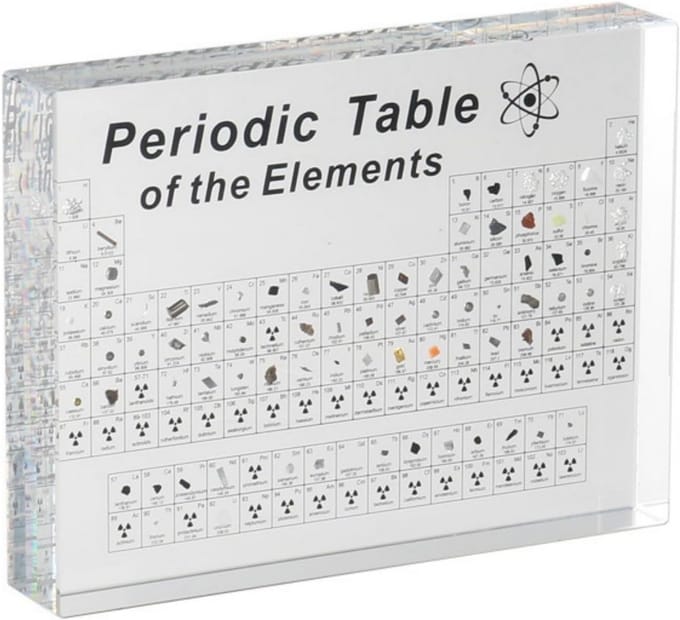 Periodiek Systeem met Echte Elementen in Acryl Display - Educatief Tafelmodel
