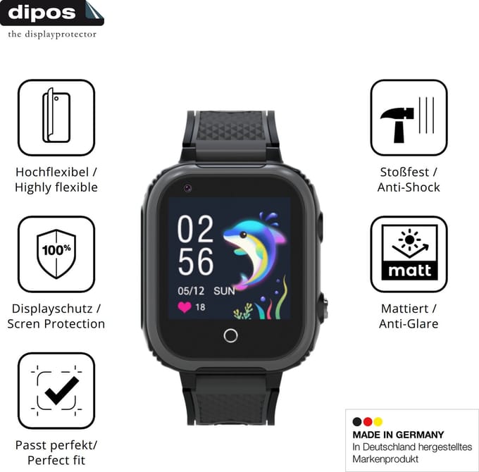 dipos FLEX – 2x Matte Screenprotector geschikt voor Olivfant Kids Smartwatch 1.44 Zoll | Volledige Schermbescherming | Case-Friendly