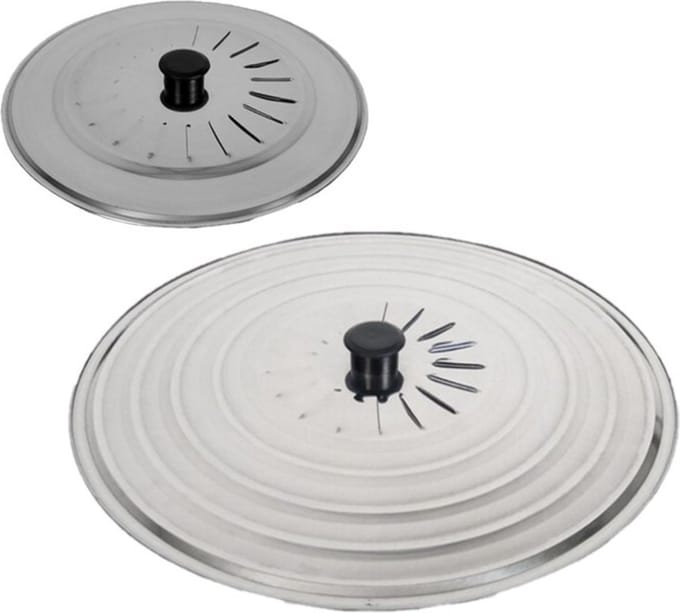 Gerimport Set 2x stuks universele spatdeksels - pannendeksels - rvs - met stoomuitlaat - Dia 22 en 34 cm