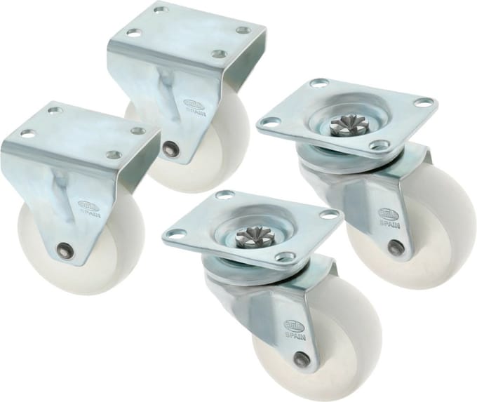 AMIG zwenk en bokwielen set - D60mm - polyamide - 180kg - wit - 4 wielen