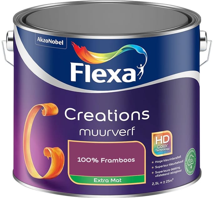 Flexa - Creations Muurverf Extra Mat - 100% Framboos - Mengverf - 2,5 L