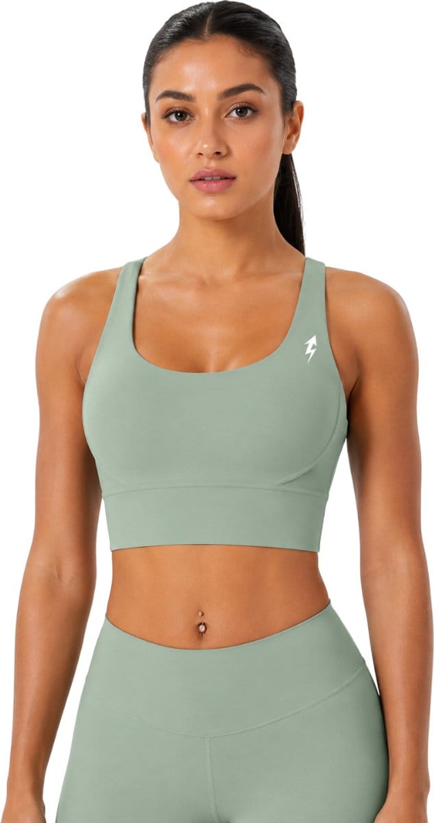 SparkNine Elevate sport-bh - M - groen - gekruiste rug - push-up effect - stevige ondersteuning - met uitneembare pads