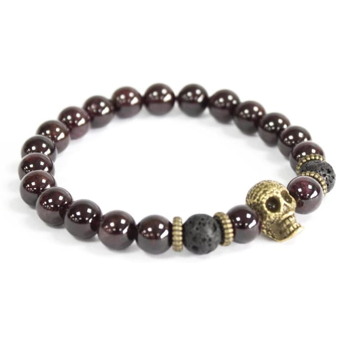 Bronzen schedel / bloedsteen - edelsteen armband