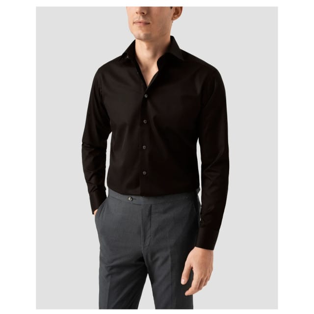 Eton Solid Signature Twill Shirt Lange Mouw Overhemden Zwart 100012342
