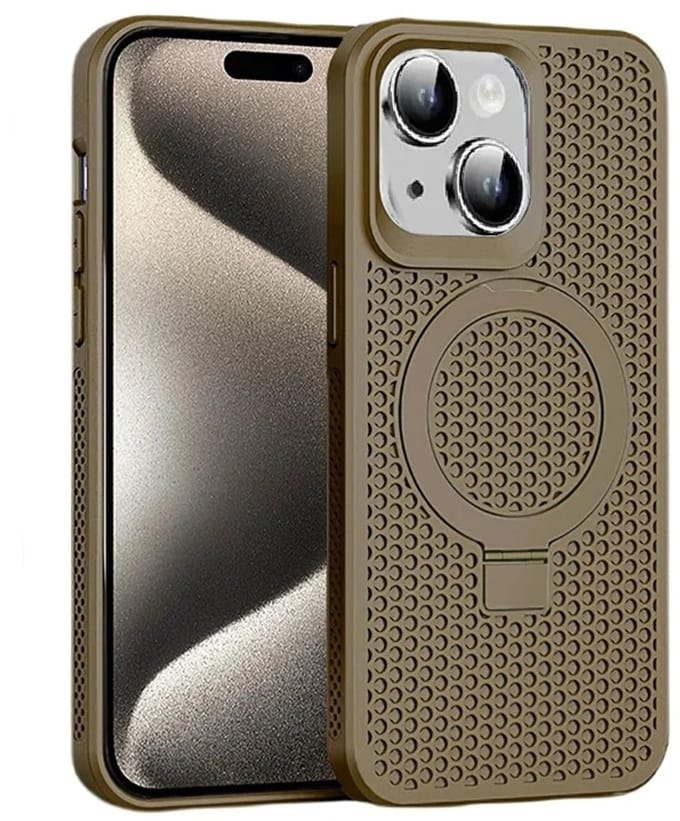 Cityhoesje - iPhone 15 Plus-14 Plus - Magnetic - Ring Holder Kickstand - Protective – Backcase - Bruin
