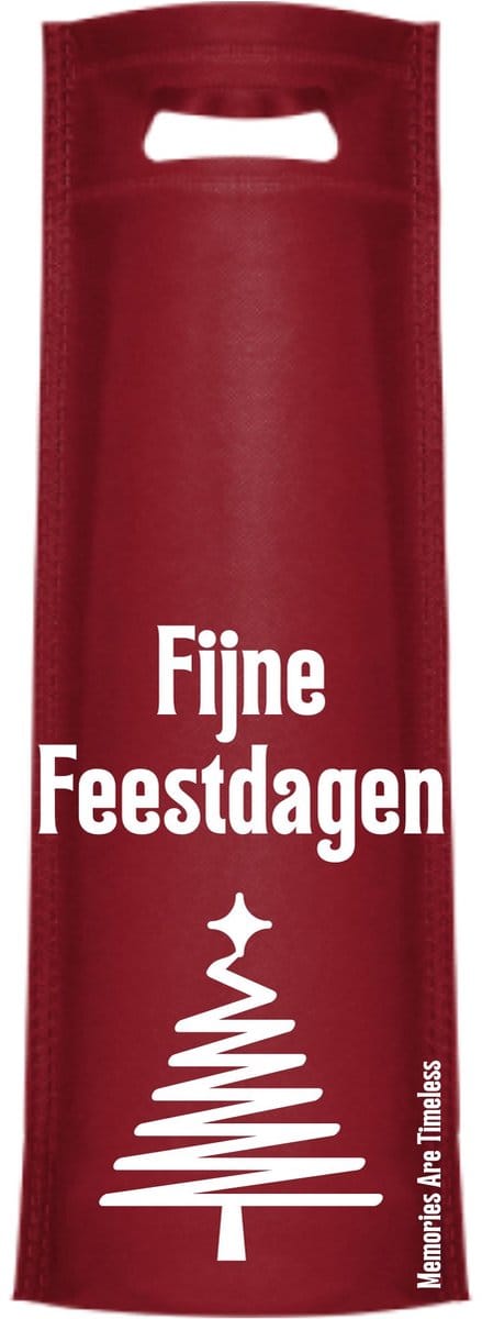 Rode Kerst Wijntas | Non Woven Cadeautas Wijnfles | Kerstboom & Tekst