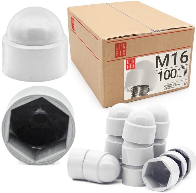 LUN FIX - Schroefkap - Zeskant Dekking - M16 - Wit - 100 Stuks - Beschermkappen