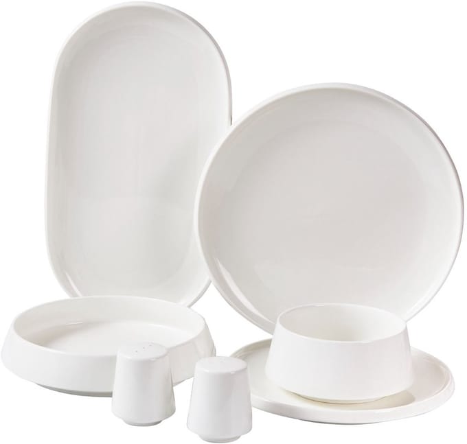 Bricard Bellon - Porseleinen Dinner Set - Serviesset - 27-delig - 6-Persoons - Wit/Reliëf
