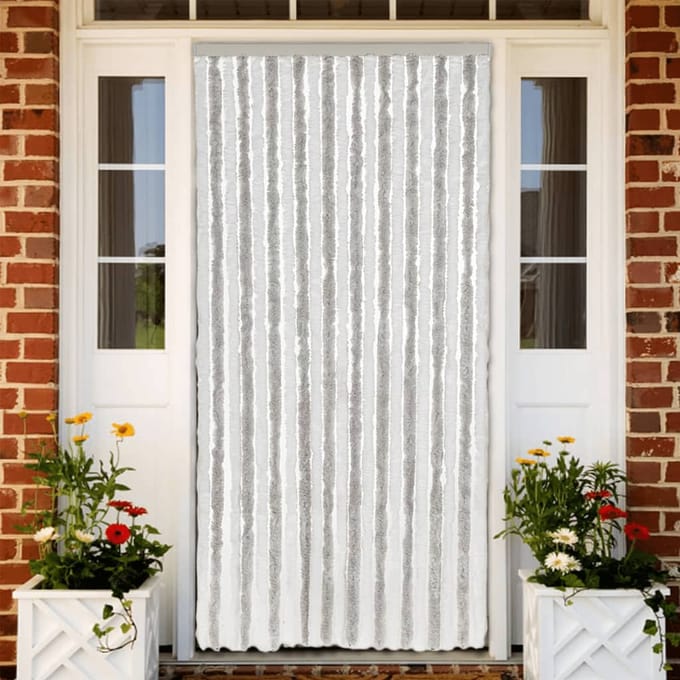 vidaXL - Vliegengordijn - 90x200 - cm - chenille - lichtgrijs - en - wit