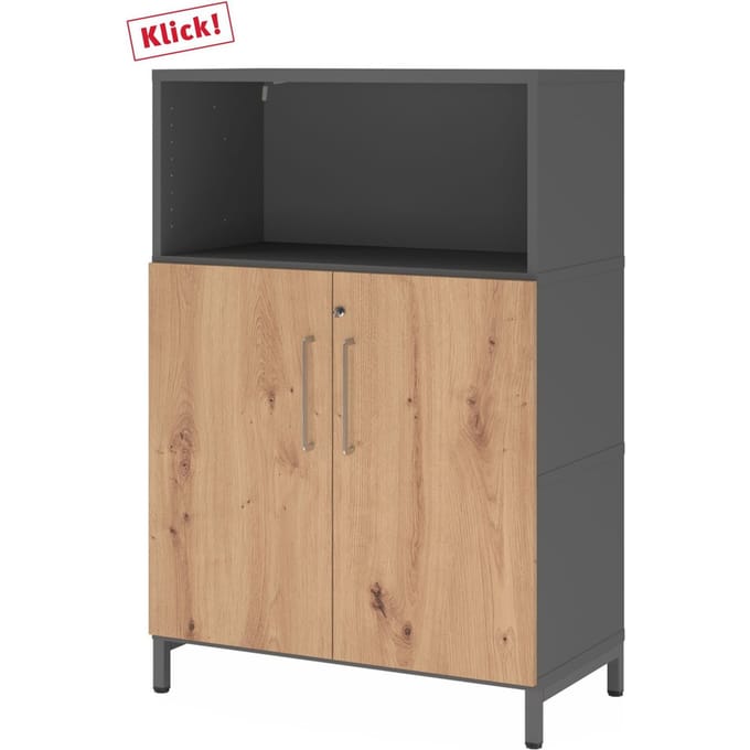 FlexWall | 3 OH | deuren + kast | met sokkelframe - Grafiet/Essen-Eik