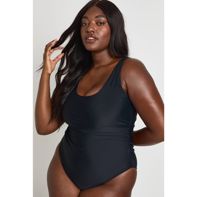 boohoo Dames Plus Buikcontrole Scoop Badpak | Zwart | Maat: 48