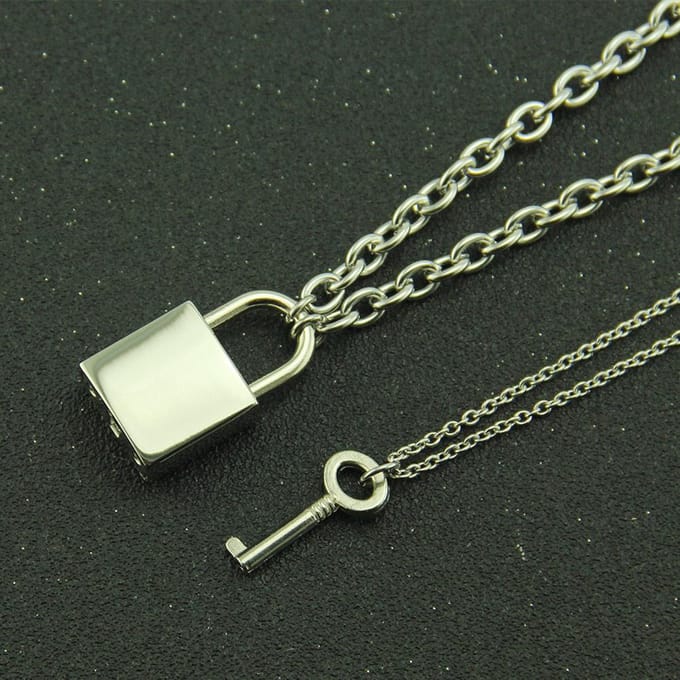 Roestvrij Staal Ketting Ketting Hanger Slot Sleutel Hanger Ketting Koppel Hangslot Ketting black