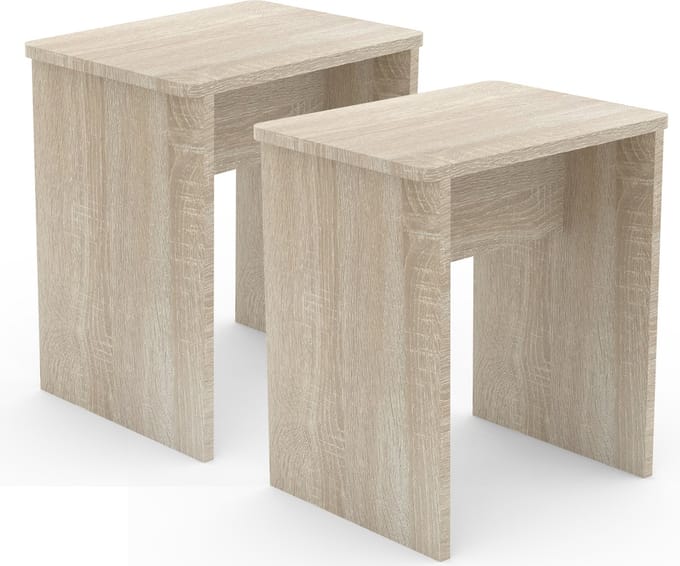 Set van 2 houten krukjes kubus voetensteun bijzettafel Esal