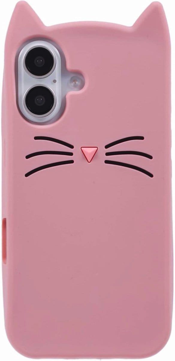 Peachy Schattige kat siliconen hoesje geschikt voor iPhone 16 Plus - roze