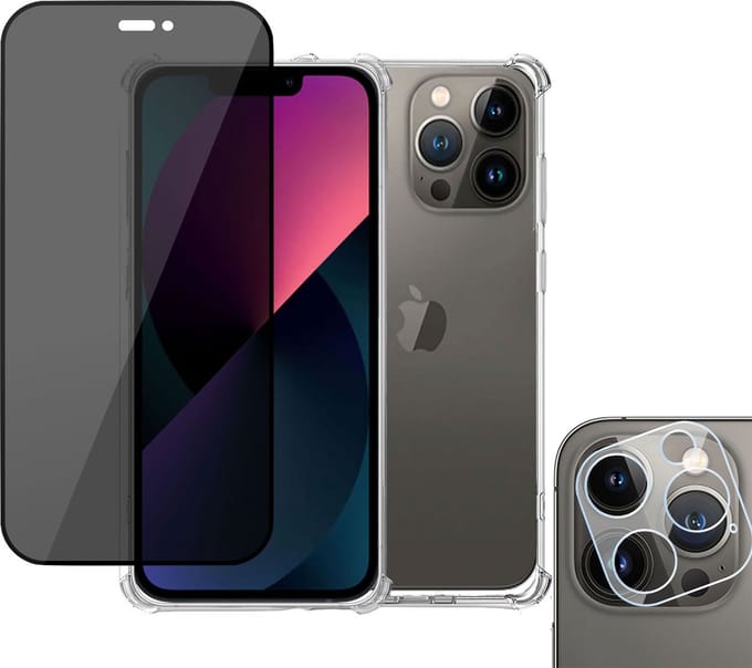 Geschikt voor iPhone 14 Hoesje + Privacy Screenprotector + Camera Beschermglas – Privé - Gehard Glas Screen