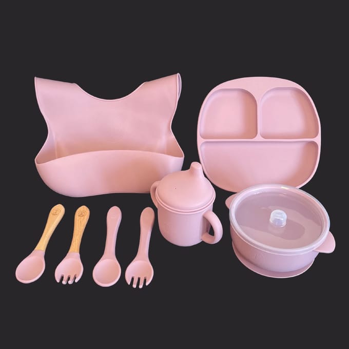 TSD goods – Siliconen Servies Baby en Kind – Onbreekbaar – Kraamcadeau – Set 8 stuks – Roze