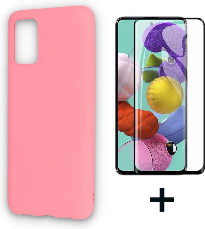 HB Hoesje Geschikt voor Samsung Galaxy A02S - Roze/ Fullscreen Glazen Screenprotector - Siliconen Back Cover