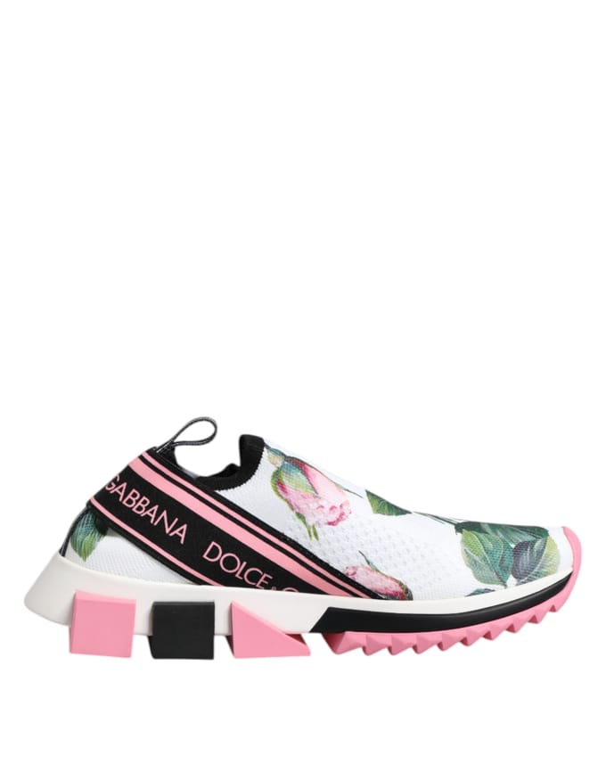 Dolce & Gabbana Witte Rozenprint Sorrento Sneakers Schoenen