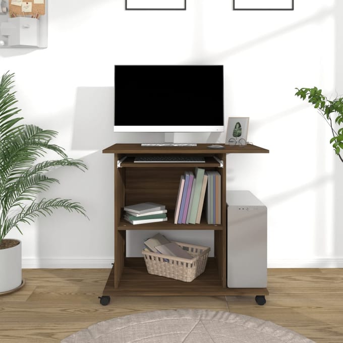 vidaXL - Computerbureau - 80x50x75 - cm - bewerkt - hout - bruin - eikenkleur