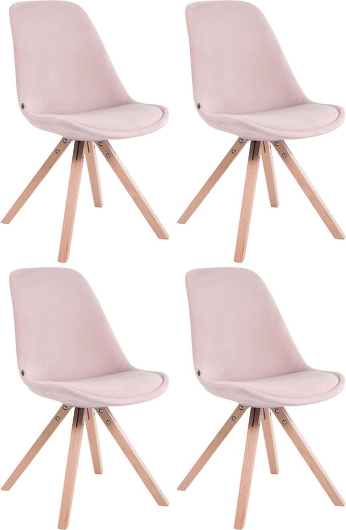 CLP Toulouse Set van 4 Stoelen - Vierkant frame - Fluweel roze natura