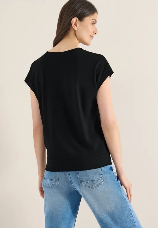 Shirt met korte mouwen en V-hals in effen kleur