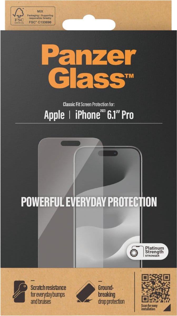 PanzerGlass Screenprotector geschikt voor Apple iPhone 15 Pro Glazen | PanzerGlass Classic Fit Screenprotector - Case Friendly