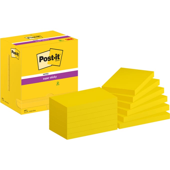 Post-it Super Sticky notes | 90 vel | ft 76 x 127 mm | pak van 12 blokken | neongeel