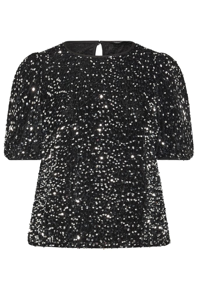 Limited Collection Zwarte Top Met Pofmouwen En Pailletten Size 38