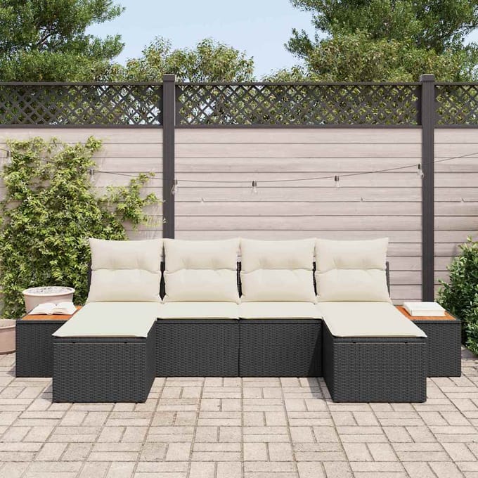 vidaXL - Tuinbank - Set - 6 - st - Zwart - en - Crème - Poly - Riet