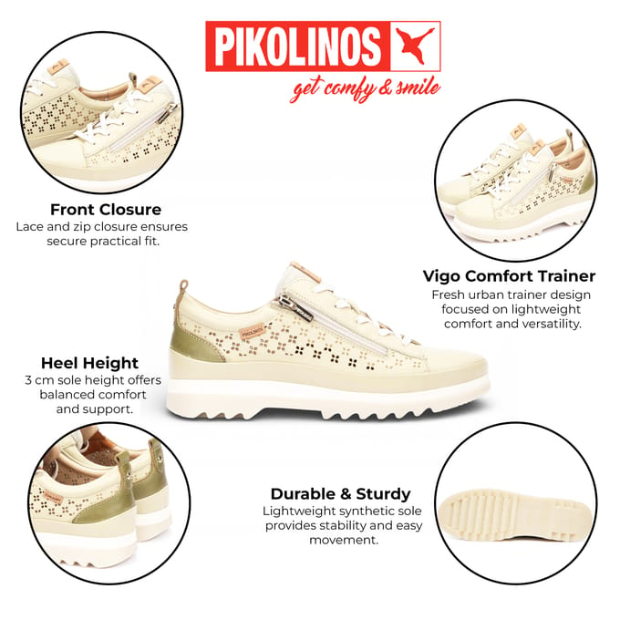 Pikolinos dames sneakers van appelgroen leer met veters en ritssluiting - Vigo