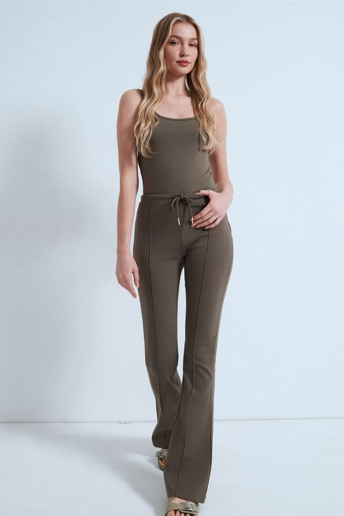 Mid-Waist Flare Jersey Broek met Touwtje