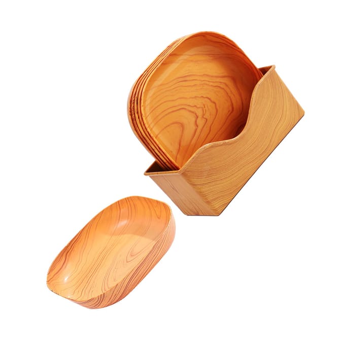 Lot de 6 plats de service carrés en bois, design spacieux, pour collations et desserts, avec organiseur orange