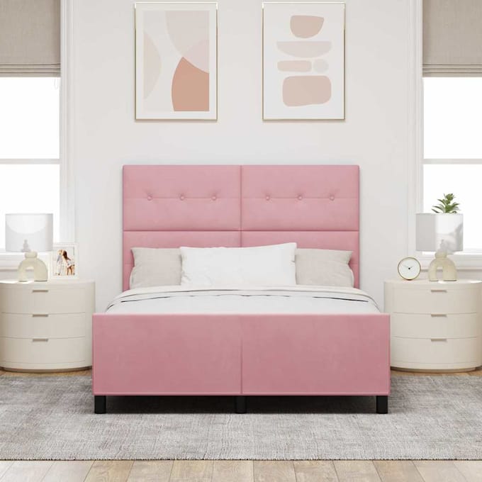 vidaXL - Boxspring - bed - met - hoofdeinde - Roze - 140 - x - 200 - cm - Fluweel