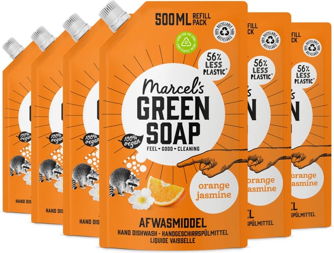 Marcel's Green Soap Afwasmiddel Navulling - Sinaasappel & Jasmijn - 6 x 500 ml