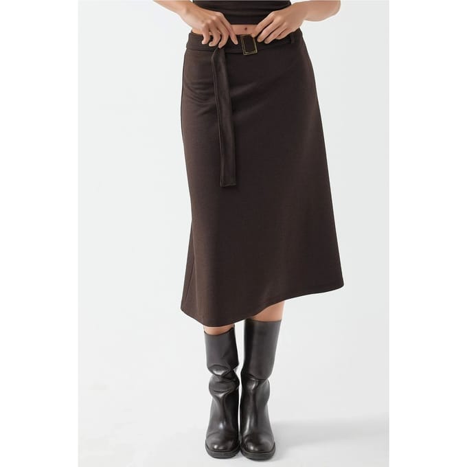 Hoge Taille Midi Rok met Boogdetail