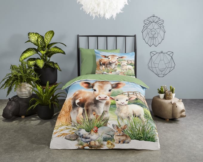 Pure dekbedovertrek boerderijdieren - 1 persoons 140x200/220 cm - Multi - Microvezel