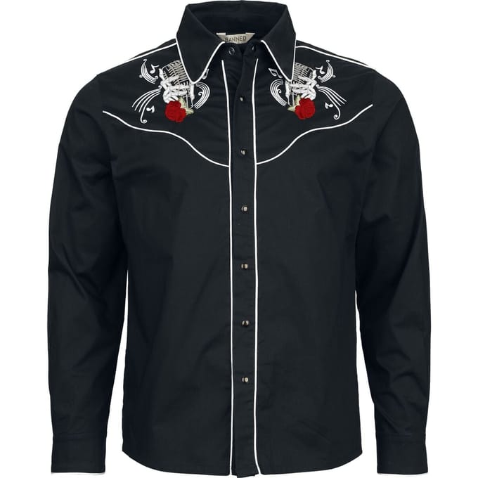 Banned Retro - Rockabilly Longsleeve - Rockabilly Mic - M tot XXL - voor Mannen - zwart
