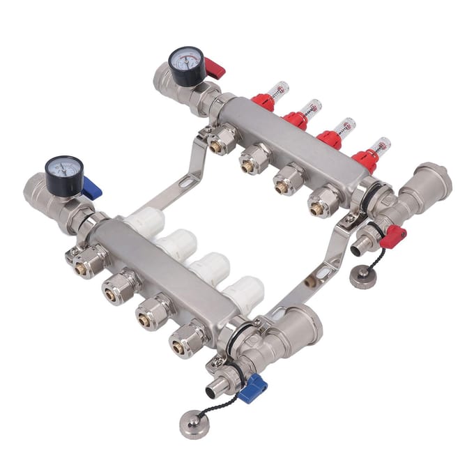 Vloerverwarming verdeler 4 groepen G1 Roestvrij Staal 304 Warmteverdeler set met Zichtbare Instelbare Flowmeter gray