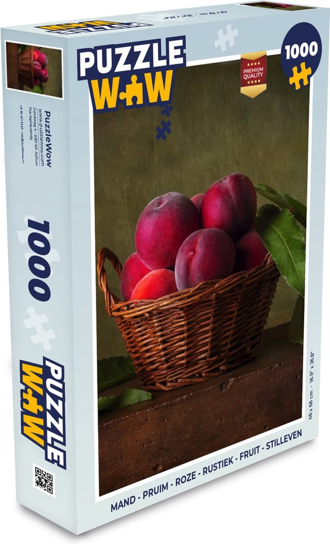 Puzzel Mand - Pruim - Roze - Rustiek - Fruit - Stilleven - Legpuzzel - Puzzel 1000 stukjes volwassenen