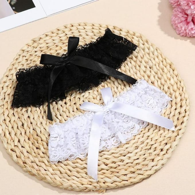Anneau de cuisse sexy en dentelle avec nœud papillon, anneau de jambe élastique, boucle de jambe, ceinture de jarretière pour mariée, accessoires de fête Cosplay black