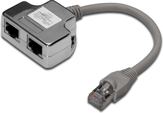 Digitus RJ45 Netwerk Adapter CAT 5, CAT 5e [1x RJ45-stekker - 2x RJ45-bus] 0.19 m Grijs