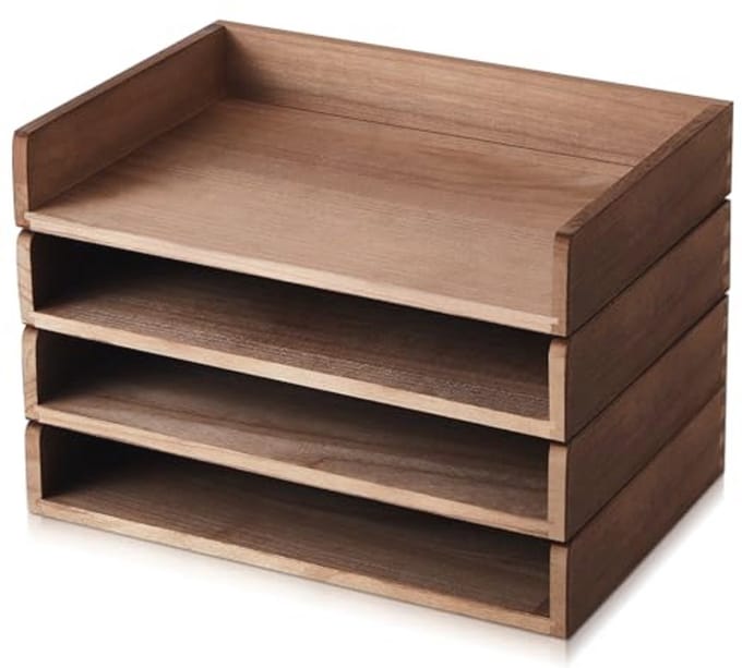 4 Stuks Stapelbare Papieren Lade - Houten Bureau Organizer voor Post en Documenten