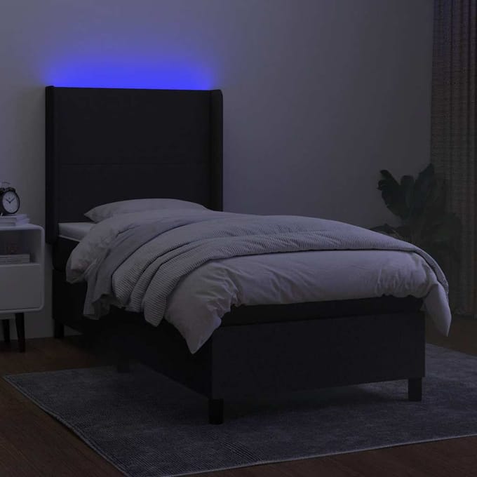 vidaXL - Boxspring - met - matras - en - LED - stof - zwart - 80x200 - cm